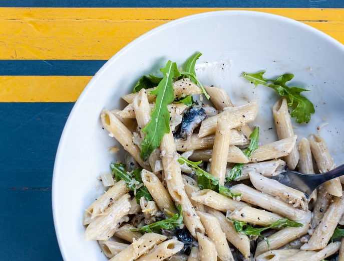 Penne Pasta with Mushrooms, Rocket and Chilli